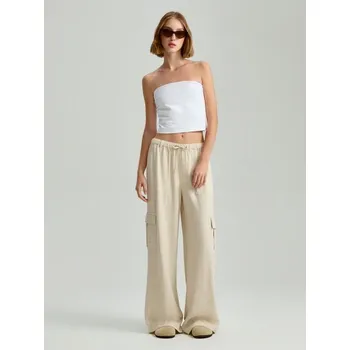 Kalhoty wide leg s cargo kapsami - XS - House - béžová - 156BV-08X