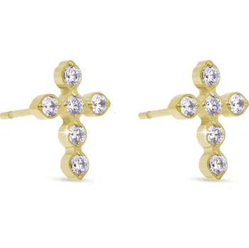 Náušnice Náušnice z chirurgické oceli pozlacené - křížek 3653-1