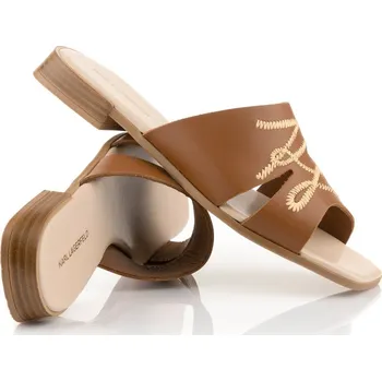 Dámské pantofle PANTOFLE KARL LAGERFELD PETALO WHIPSTITCH SLIDE TAN LTHR