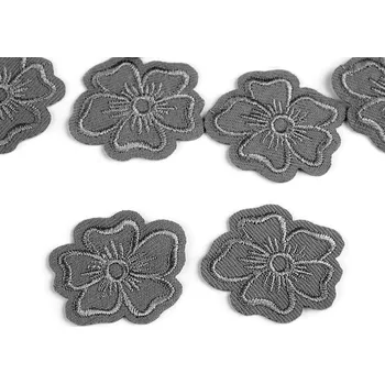 Nažehlovačka vyšívaný květ šedá 10 ks