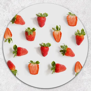 Obraz Ozdobná kulatá skleněná deska na krájení a servírování Jahoda průměr 40 cm