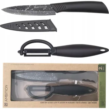 Kuchyňský nůž NŮŽ SE ŠKRAPKOU NA ZELENINY KERAMICKÝCH ČERNÝCH ŠKRAPKOVAČEK 2 DÍLŮ AMBITION