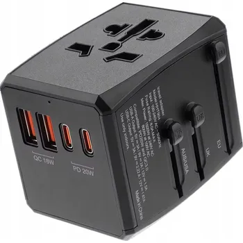 Cestovní adaptér (HHT904) - PD20W, 2x USB, 2x Type-C, Techsuit, EU/UK/AUS/US
