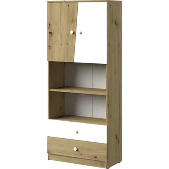 Knihovna Domel Regál široký NERO MAT 4 Dvířka Nero: Artisan + bílá + šedá