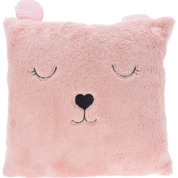 Dekorativní polštářek H&L Dětský plyšový polštář Kočička 43 × 43 cm, růžový