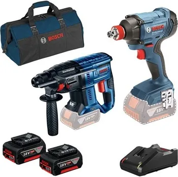 Elektrické nířadí Bosch Kombinovaná sada: akumulátorové vrtací kladivo GBH 180-LI + akumulátorový rázový šroubovák/utahovák GDX 180-LI + 2× akumulátor GBA 18V 4.0Ah + brašna v&nbsp;kartonové krabici Professional (0615990M30)