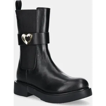 Dámské kozačky Kožené kotníkové boty Love Moschino dámské, černá barva, na plochém podpatku, JA24044G1NIA0000 99X, EUR 37
