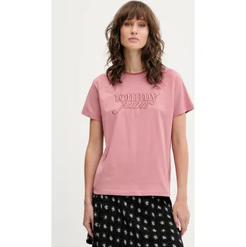 Dámské tričko Bavlněné tričko Tommy Jeans dámské, růžová barva, DW0DW21388 39X, vel. S