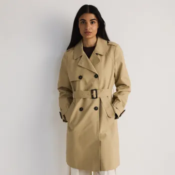 Dámský kabát Reserved - Dvouřadý trenčkotový kabát s páskem - béžová - YH481-08X - YH481-08X-XS