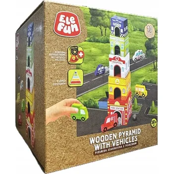 ostatní stavebnice Elefun Dřevěné Stavebnice - Vzdělávací pyramida s vozidly, 10 dílů