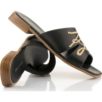 Dámské pantofle PANTOFLE KARL LAGERFELD PETALO WHIPSTITCH SLIDE BLACK LTHR