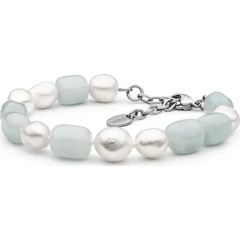 Náramek Gaura Pearls Náramek Rachael - sladkovodní perla, akvamarín, chirurgická ocel 212-19B Barevná/více barev 19 cm