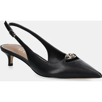 Dámské lodičky Kožené lodičky Guess JESSAH černá barva, na nízkém podpatku, s odkrytou patou, FLTJES LEA05 FLTJES.LEA05.BLACK 99X, EUR 37