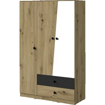 Šatní skříň Domel Skříň třídveřová NERO MAT 3 Dvířka Nero: Artisan + bílá + šedá