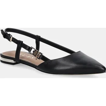 Dámské baleríny Kožené baleríny Guess FRANIE černá barva, s odkrytou patou, FLTFRA LEA05 FLTFRA.LEA05.BLACK 99X, EUR 40