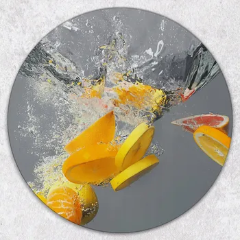 Kuchyňské prkénko Kulaté prkénko z Tvrzené Sklo s ozdobným motivem Citrusy ve vodě, průměr 40 cm