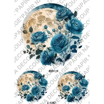 Výtvarný papír Rýžový a soft papír na decoupage - Měsíc s květy - KB01383 Materiál: Rýžový papír, Rozměr: A4