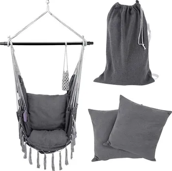 Zahradní houpačka Houpací křeslo levné látkové závěsné pro dospělé i děti, venkovní + vnitřní, antracit (tmavě šedé)