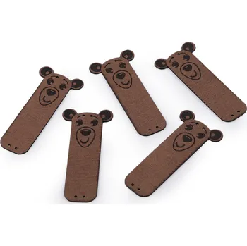 Nášivka / štítek z eko kůže medvídek hnědá 5 ks