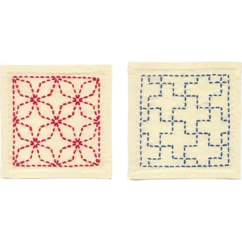 Vyšívací vzor Sashiko startovací sada 10 x 10 cm KONOPNÝ LIST a SPOJENÉ KŘÍŽE, režná, sartor.cz