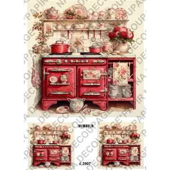 Umělecký papír Rýžový a soft papír na decoupage - Kuchyně červená - KB03907 Materiál: Soft, Rozměr: A4
