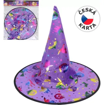 Karnevalový kostým KARNEVAL Klobouk čarodějnický fialový duhový