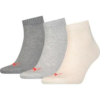 Dámské ponožky Univerzální ponožky Puma Quarter Plain 3P - Quarter Plain, 3 páry – pohodlné a prodyšné univerzální kotníkové ponožky Puma v šedých a krémové barvě s decentním logem. - 3481390