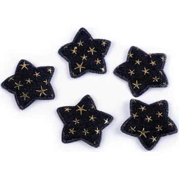 Vánoční dekorace Aplikace / nášivka 3D hvězda riflová Varianta: 2 modrá tmavá zlatá, Balení: 5 ks