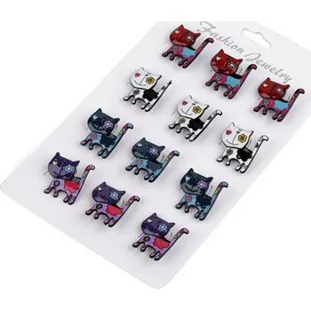 Kovová brož kočka mix č. 2 12 ks