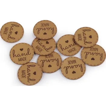 Nášivka / štítek z eko kůže - hand made hnědá přírodní 10 ks