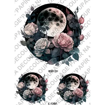 Výtvarný papír Rýžový a soft papír na decoupage - Měsíc s květy - KB01384 Materiál: Rýžový papír, Rozměr: A4