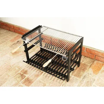 Rošt do krbu a kamen Braver Dragon vložka do zahradního krbu 67x53x45cm, 12 mm, boční držáky + grilovací rošt nerez (Braver ocelový palivový krbový rošt Dragon do topeniště krbu s bočními držáky a s nerezovým grilovacím roštem)
