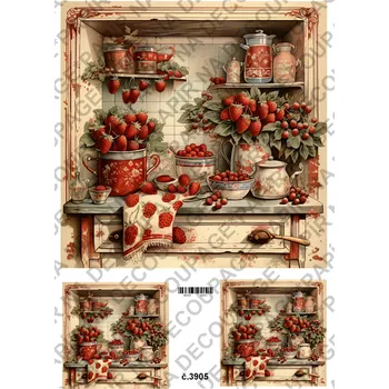 Umělecký papír Rýžový a soft papír na decoupage - Kuchyně červená - KB03905 Materiál: Soft, Rozměr: A4