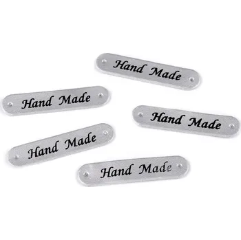 Nášivka / štítek z eko kůže Hand Made 10x48 mm stříbrná 50 ks