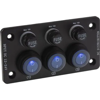Autopojistky Panel s 3x spínači + 3x pojistky, 12/24V