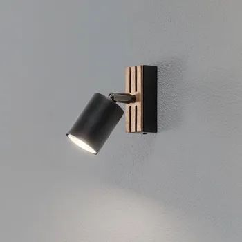 Lampička Envostar Tino nástěnné bodové svítidlo 1-fl. černé/dřevo - Stěnový prvek – výška 10 cm, šířka 4 cm, hloubka 2,5 cm; bodovka – Ø 5,5 cm, délka 7,5 cm černá, světlé dřevo 1 x 8 W LED - Doprava zdarma