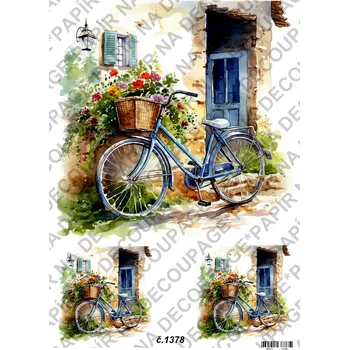 Umělecký papír Rýžový a soft papír na decoupage - Kolo na zápraží - KB01378 Materiál: Soft, Rozměr: A4