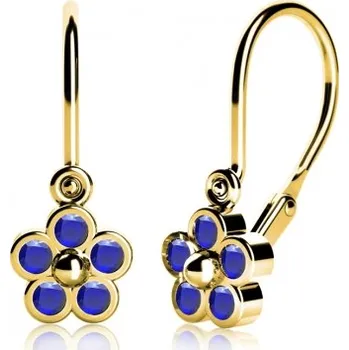 Náušnice Couple, Dětské náušnice Karsin ve žlutém zlatě s tmavě modrými zirkony, Brizura dětská, 585-53-3-1020.0Z00.0.00.002.14