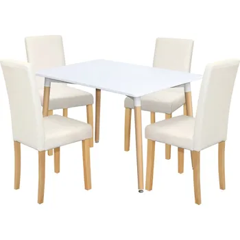 Jídelní set IdeaNabytek Jídelní stůl ONE 120x80 bílý + 4 židle PRIMA bílá/světlé nohy