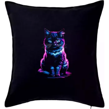 Polštář Neonová kočka - Polštář 50x50 - 50x50 - Včetně výplně ( Černá )