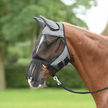 Koňská maska proti hmyzu BUSSE Maska proti hmyzu Fly Cover Fransen BUSSE, s ochranou uší a třásněmi, grey/black PONY