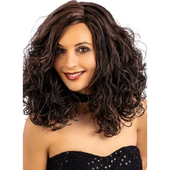 Karnevalový kostým Hnědá vlnitá paruka s černým melírem