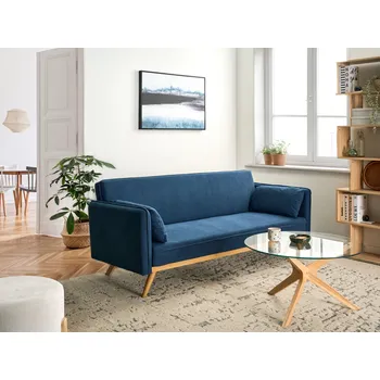 Pohovka Rozkládací pohovka modrá látkové čalounění 3místná dřevěný rám boční područky tradiční styl obývací pokoj Beliani