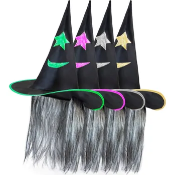 Karnevalový doplněk Klobouk čarodějnický dětský s vlasy Barva: Zelená