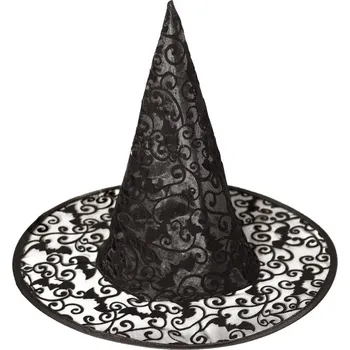 Karnevalový kostým Klobouk čarodějnice motiv netopýr