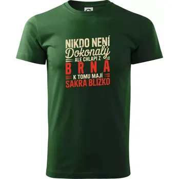Pánské tričko Nikdo není dokonalý ale chlapi z Brna k tomu mají sakra blízko - Triko extra velké (5-8XL) - 7XL ( Lahvově zelená )