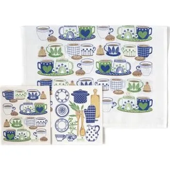 Utěrka Sada houbičky + utěrka - modrá kuchyně