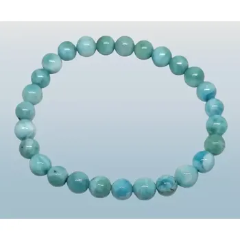 Šperk Larimarový náramek – luxusní A kvalita, kuličky 7-8 mm, světle modrá až tyrkysová s bílým mramorováním, univerzální (cca 17–18 cm, pružný)