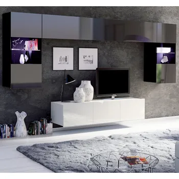 Obývací stěna Obývací stěna CALABRINI c | 300 cm | 5 dílů W | černá lesk/bílá lesk