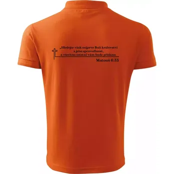 Pánská košile Citáty z bible - Matouš 6:33 - Polokošile pánská Pique Polo 203 - 4XL ( Oranžová )